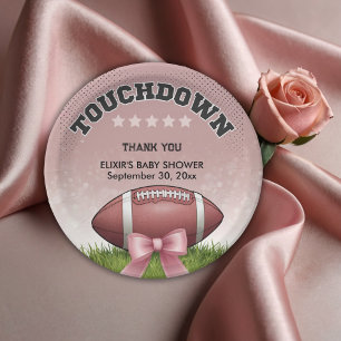 Pink Ribbon Football Touchdown Baby shower Papieren Bordje