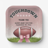Pink Ribbon Football Touchdown Baby shower Papieren Bordje (Voorkant)
