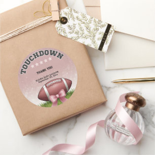 Pink Ribbon Football Touchdown Baby shower Ronde Sticker