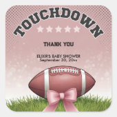 Pink Ribbon Football Touchdown Baby shower Vierkante Sticker (Voorkant)
