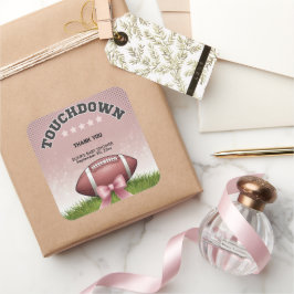 Pink Ribbon Football Touchdown Baby shower Vierkante Sticker
