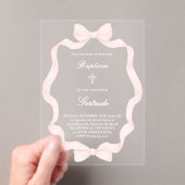  pink ribbon frame Baptism  Acryl Uitnodigingen (Insitu (Draagbaar))