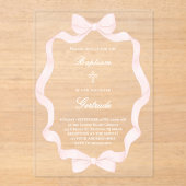 pink ribbon frame Baptism Acryl Uitnodigingen (Voorkant)