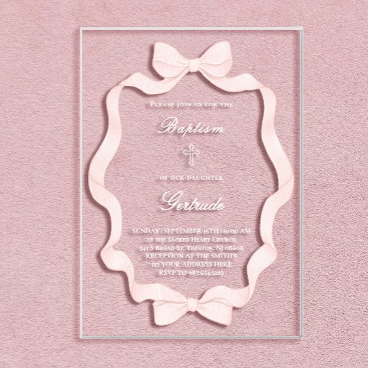  pink ribbon frame Baptism  Acryl Uitnodigingen