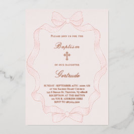  pink ribbon frame Baptism Invitation Folie Uitnodiging