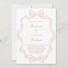  pink ribbon frame Baptism Invitation Kaart