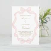  pink ribbon frame Baptism Invitation Kaart (Staand voorkant)