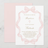 pink ribbon frame Baptism Invitation Kaart (Voorkant / Achterkant)