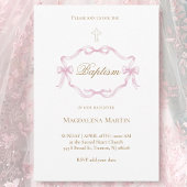 pink ribbon frame | Baptism Invitation Kaart