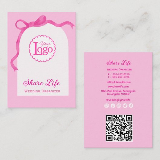 Pink Ribbon Gate Wedding Organizer Business Card Visitekaartje (Voorkant / Achterkant)