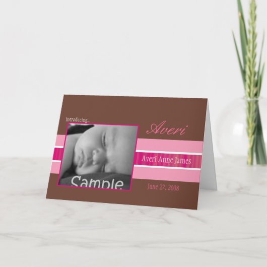 Pink Ribbon Geboorteaankondiging Aankondiging (Voorkant)