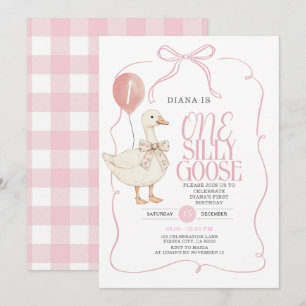 PINK Ribbon Gingham Een Gekke Goose Verjaardag Kaart
