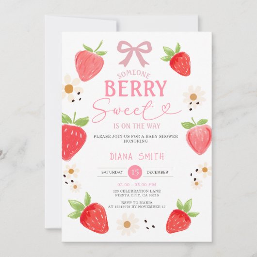 PINK Ribbon Gingham Strawberry Baby shower Kaart (Voorkant)