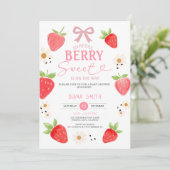 PINK Ribbon Gingham Strawberry Baby shower Kaart (Staand voorkant)
