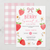PINK Ribbon Gingham Strawberry Baby shower Kaart (Voorkant / Achterkant)