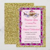 Pink Ribbon Gold Glitter Royal Princess Birthday Kaart (Voorkant / Achterkant)