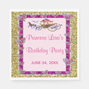 Pink Ribbon Gold Glitter Royal Princess Birthday Servet