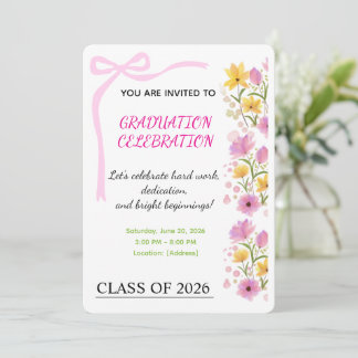 Pink Ribbon Graduation Party Invitation Kaart
