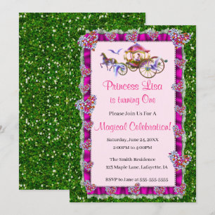 Pink Ribbon Green Glitter Royal Princess Birthday Kaart