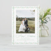 Pink Ribbon Greenery Vintage kerstfoto Feestdagenkaart (Staand voorkant)