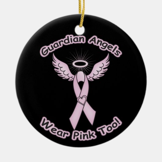 Pink Ribbon Guardian Angel Keramisch Ornament (Voorkant)