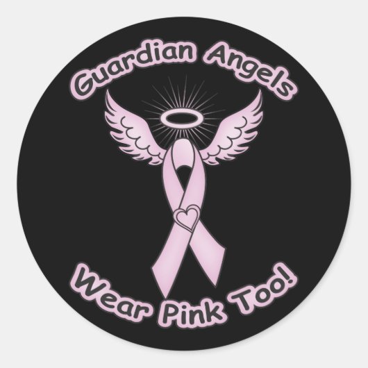 Pink Ribbon Guardian Angel Ronde Sticker (Voorkant)