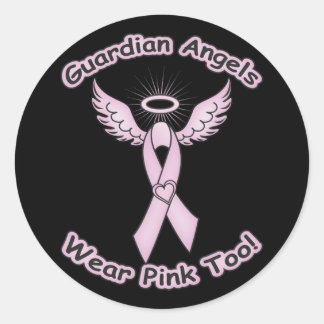 Pink Ribbon Guardian Angel Ronde Sticker