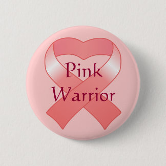 Pink Ribbon Heart Button