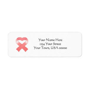 Pink Ribbon Heart Return Adreslabels Etiket
