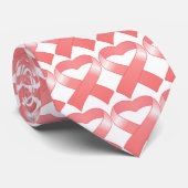 Pink Ribbon Heart Stropdas (Opgerold)