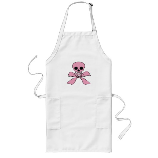 Pink Ribbon Jolly Roger Pirate Apron Lang Schort (Voorkant)