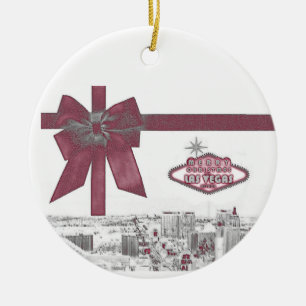 PINK Ribbon Merry Kerstmis uit Las Vegas Ormenmena Keramisch Ornament