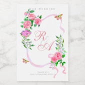 Pink Ribbon Monogram Wedding  Voedselcontainer Etiket (Enkel label)