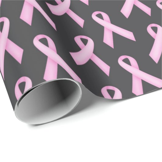 Pink Ribbon on Black - Breast Cancer Awareness Cadeaupapier (Rol Hoek)