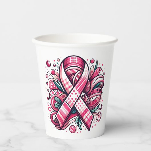 Pink Ribbon Paper cup Papieren Bekers (Voorkant)