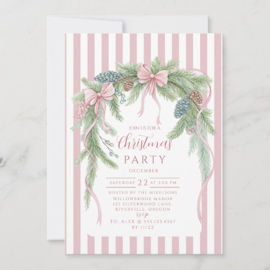 Pink Ribbon Pine Christmas Kaart (Voorkant)