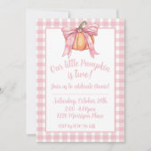 Pink Ribbon Pompoen, Gingham Roze Meisje Herfst Bo Kaart (Voorkant)