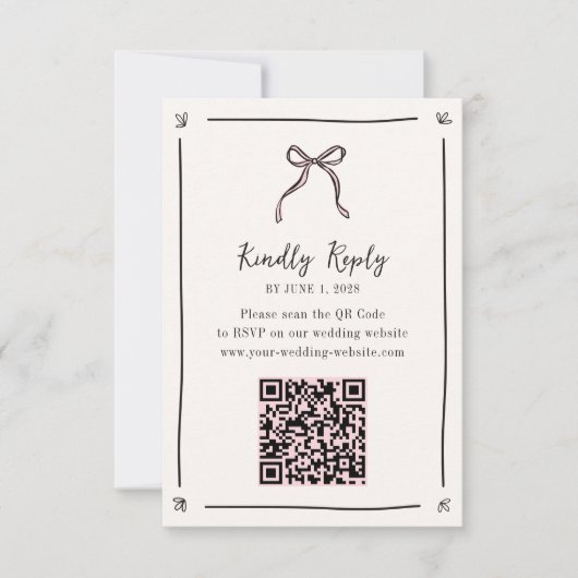 Pink Ribbon QR Code RSVP-kaart – grillige bruiloft RSVP Kaartje (Voorkant)