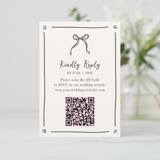 Pink Ribbon QR Code RSVP-kaart – grillige bruiloft RSVP Kaartje (Staand voorkant)