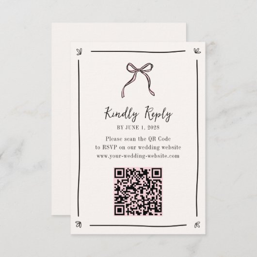 Pink Ribbon QR Code RSVP-kaart – grillige bruiloft RSVP Kaartje (Voorkant / Achterkant)