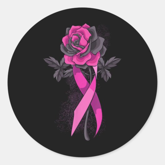 Pink Ribbon Roos Breast Cancer Bewustheid Overlevi Ronde Sticker (Voorkant)
