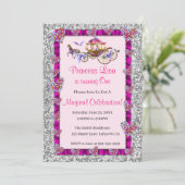 Pink Ribbon Silver Glitter Royal Princess Birthday Kaart (Staand voorkant)