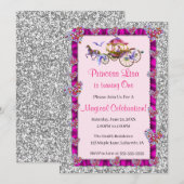 Pink Ribbon Silver Glitter Royal Princess Birthday Kaart (Voorkant / Achterkant)