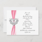 Pink Ribbon Silver Swans Bachelorette Party Invite Kaart (Voorkant)