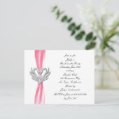 Pink Ribbon Silver Swans Bachelorette Party Invite Kaart (Staand voorkant)