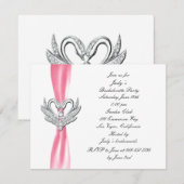 Pink Ribbon Silver Swans Bachelorette Party Invite Kaart (Voorkant / Achterkant)