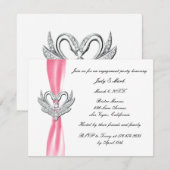 Pink Ribbon Silver Swans Engagement Party nodigt u Kaart (Voorkant / Achterkant)