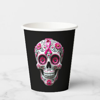 Pink Ribbon Sugar Skull Calavera Breast Cancer Awa Papieren Bekers