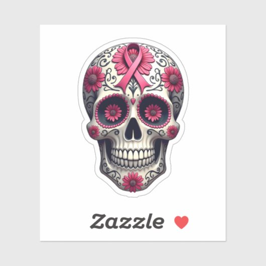 Pink Ribbon Sugar Skull Calavera Breast Cancer Awa Sticker (Vel)