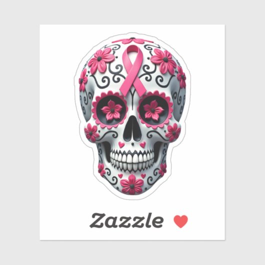 Pink Ribbon Sugar Skull Calavera Breast Cancer Awa Sticker (Vel)